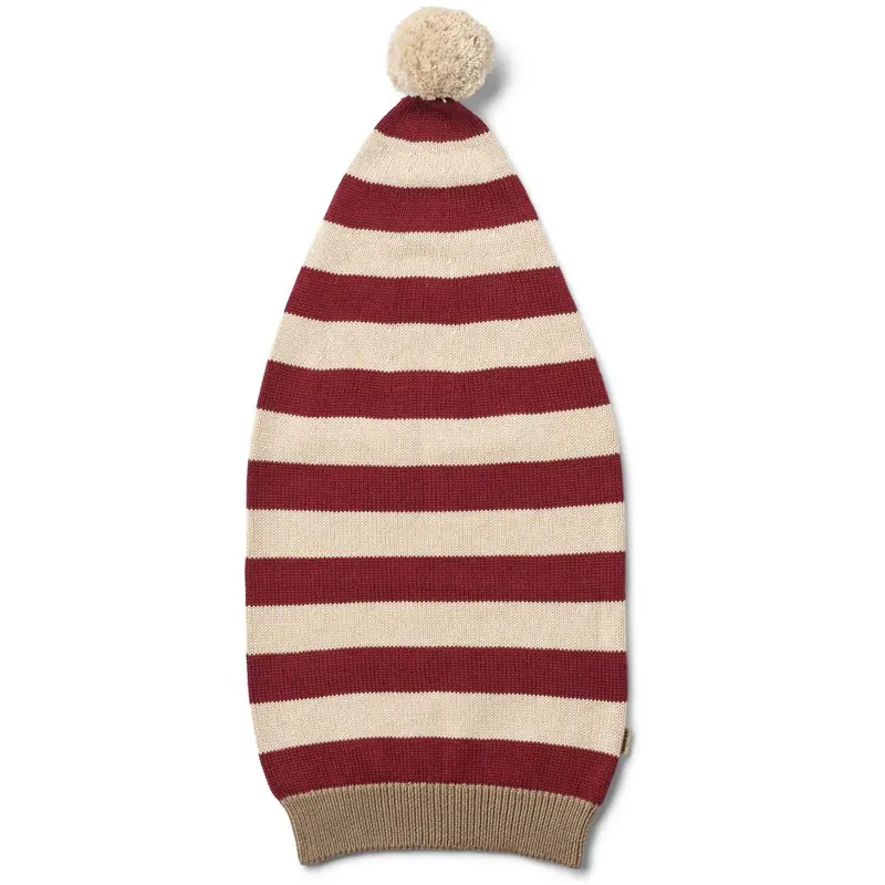 Wheat Red Stripe Knitted Christmas Hat 1