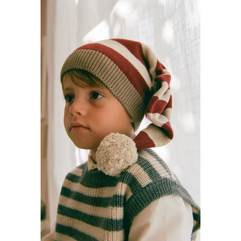 Wheat Red Stripe Knitted Christmas Hat 2