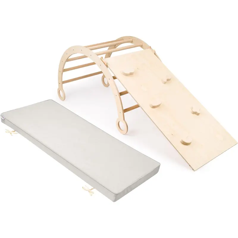 Woobiboo Natural Montessori Rocker With Gray Mattress And Slide-Climber Xl 1