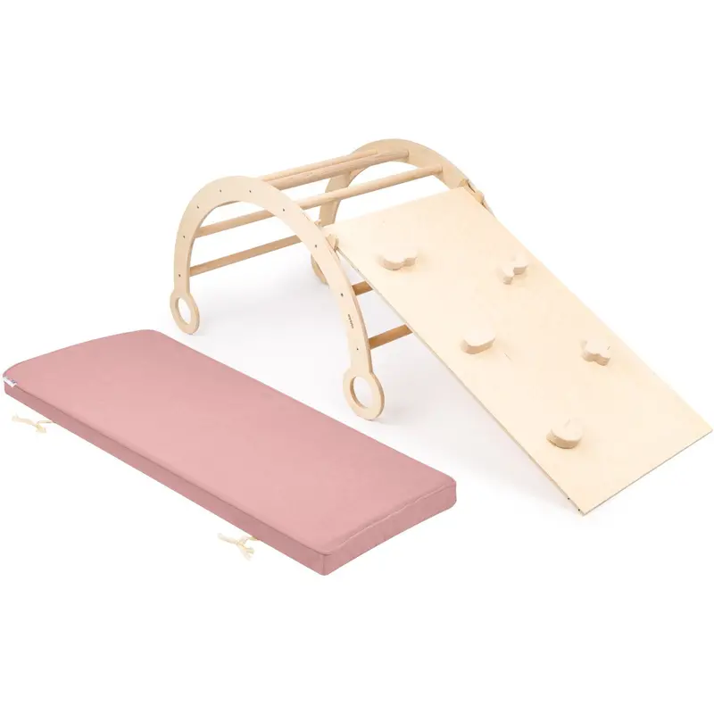 Woobiboo Natural Montessori Rocker With Pink Mattress And Slide-Climber L 1