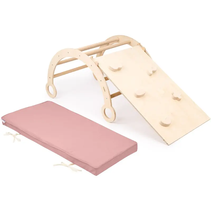 Woobiboo Natural Montessori Rocker With Pink Mattress And Slide-Climber M 1