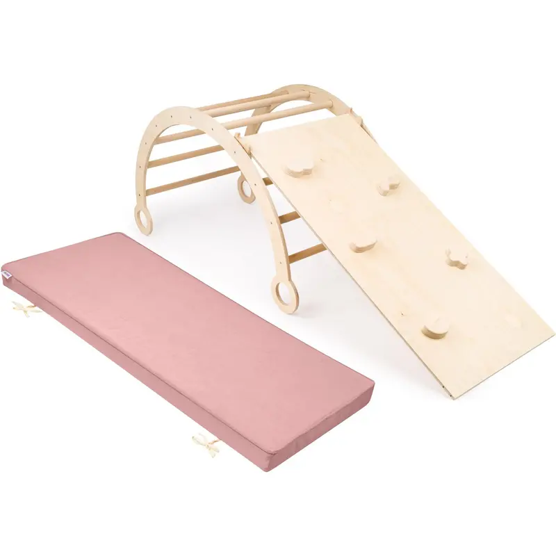 Woobiboo Natural Montessori Rocker With Pink Mattress And Slide-Climber Xl 1