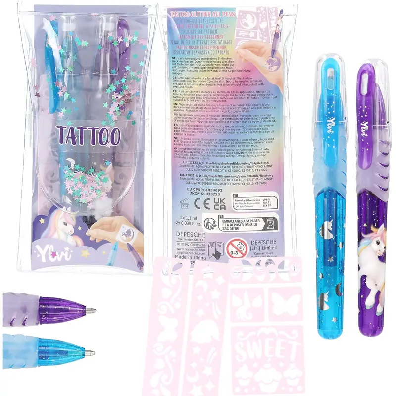 Ylvi Blue/Purple Tattoo Glitter Gel Pens 1