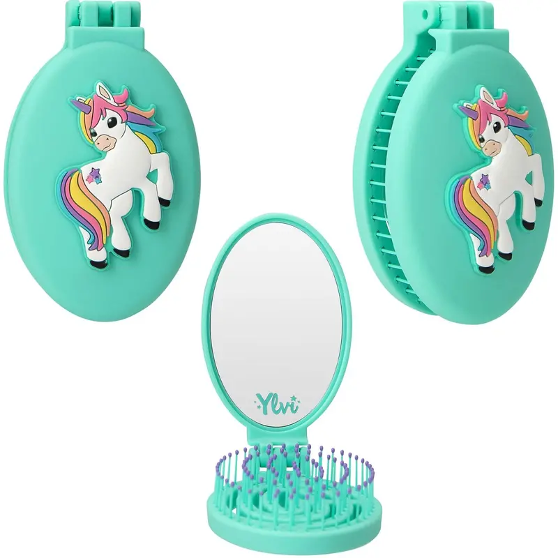 Ylvi Mint Folding Hairbrush With Unicorn 1