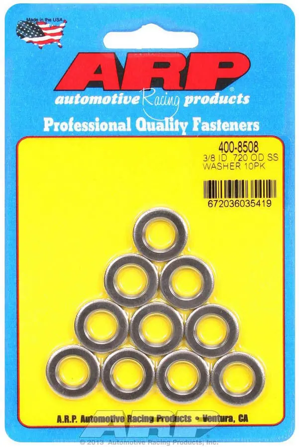 Arp Stainless Steel Flat Washers – 3/8-Inch Id, 0.715-Inch Od, Pack Of 10 (400-8508) 1
