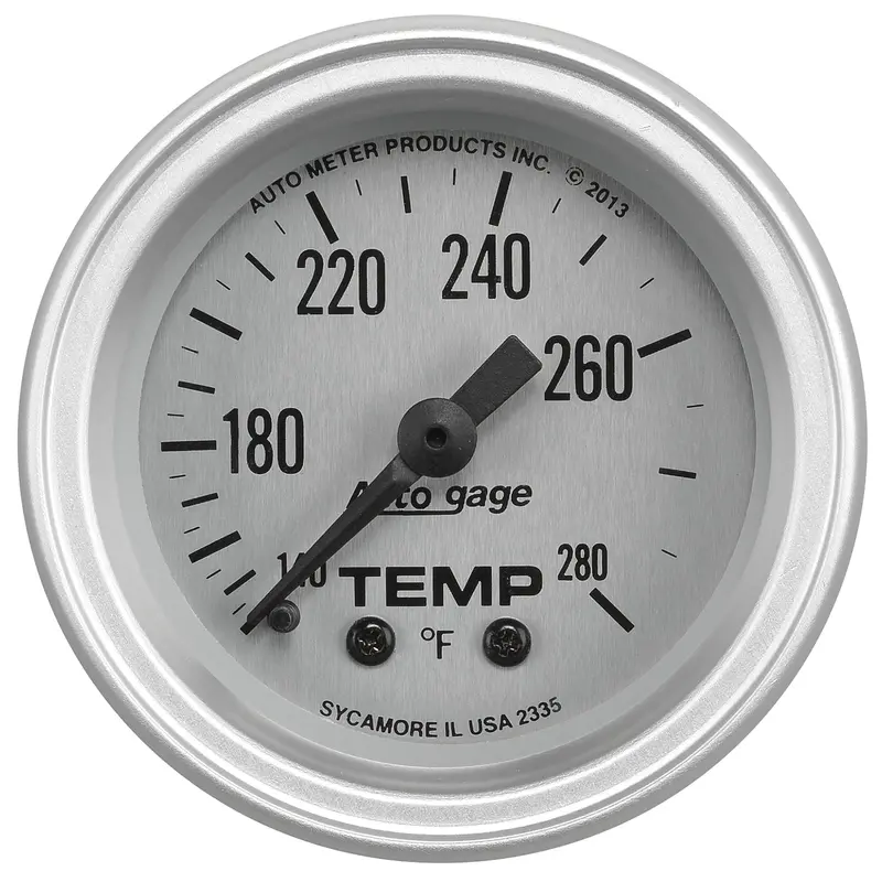 Autometer 2335 Temperature Gauge Console – 2-1/16 Inch, 280°F Range, Silver Dial & Bezel 1