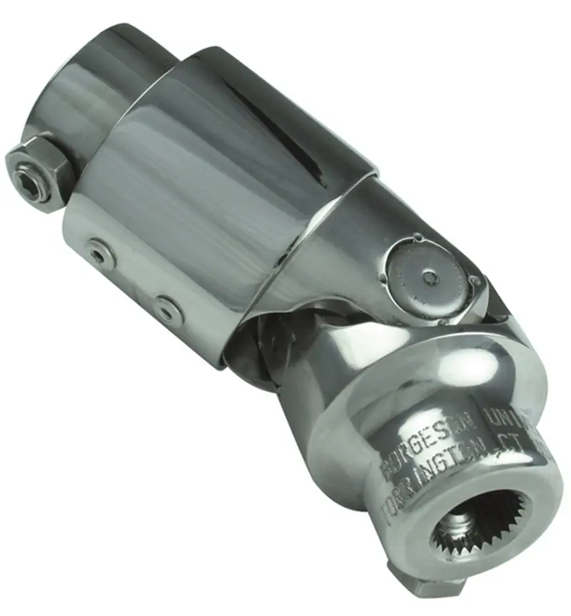 Borgeson Polished Stainless Steel Steering U-Joint With Vibration Damper – 3/4-Inch Double-Diameter X 3/4-30 1