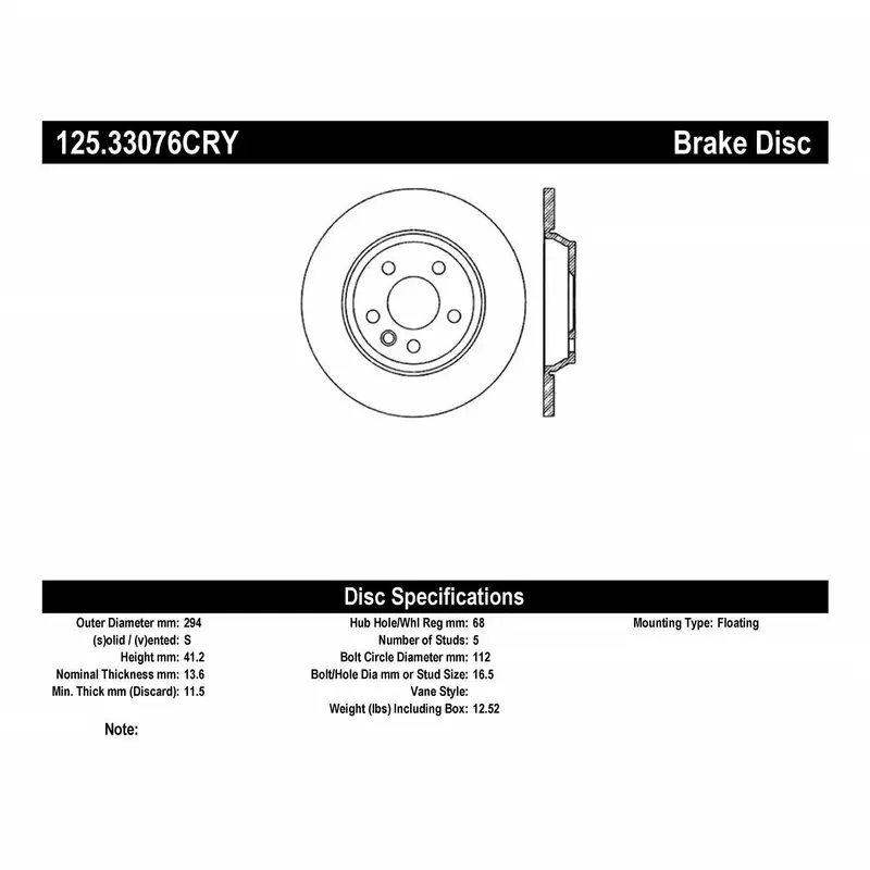 Stoptech 125.33076Cry Cryo-Treated High-Carbon Rear Brake Rotor – Premium Series 1