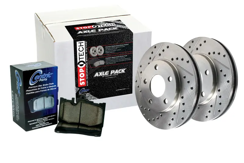 Stoptech 979.34056R Sport Rear Brake Kit – Drilled Rotors With Stainless Steel Brake Lines 1